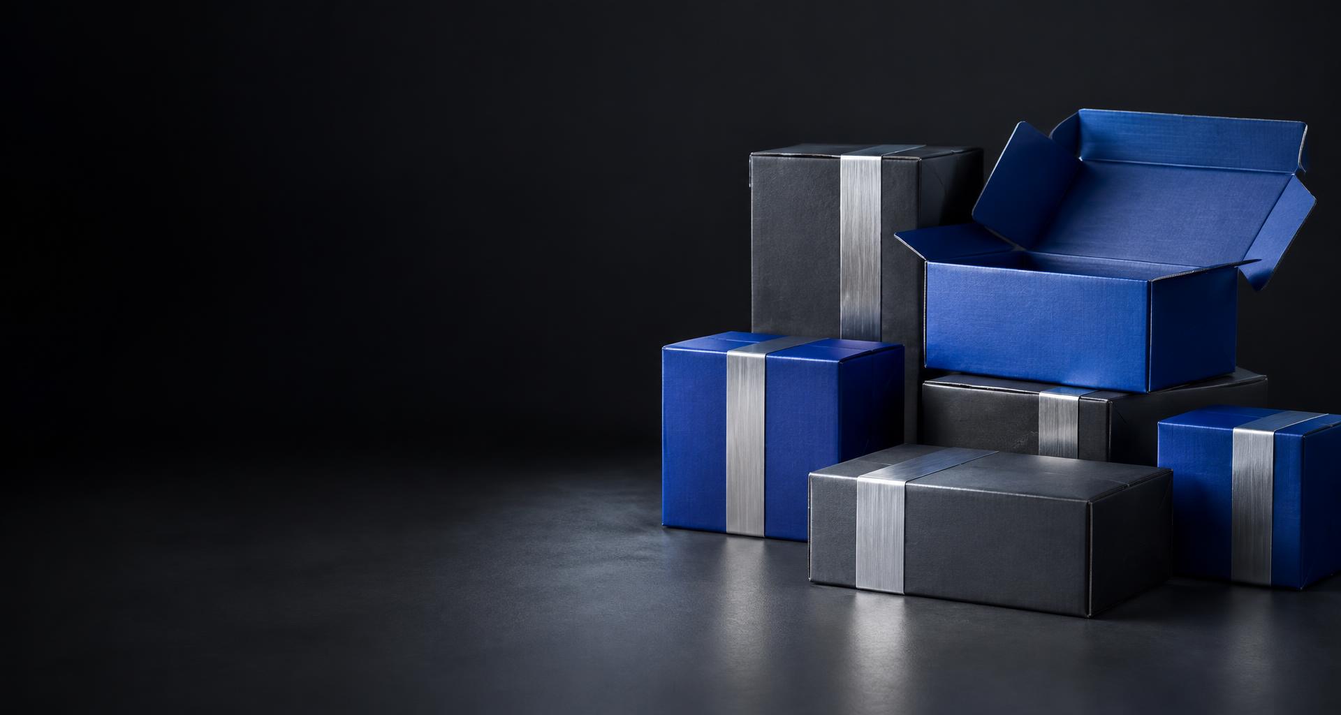 Blue and graphite shipping parcels